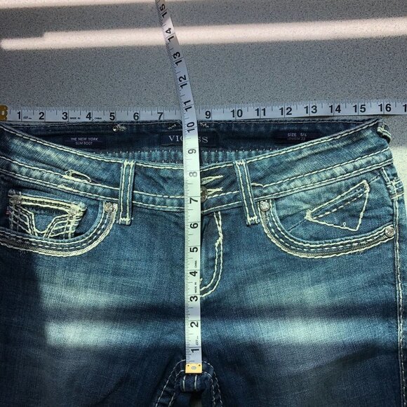 Vigoss Women The New York Slim Boot Jeans Size 5/6 Rhinestone Thick Stitch - Picture 7 of 9